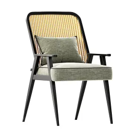 Upholstered Cane Back Armchair